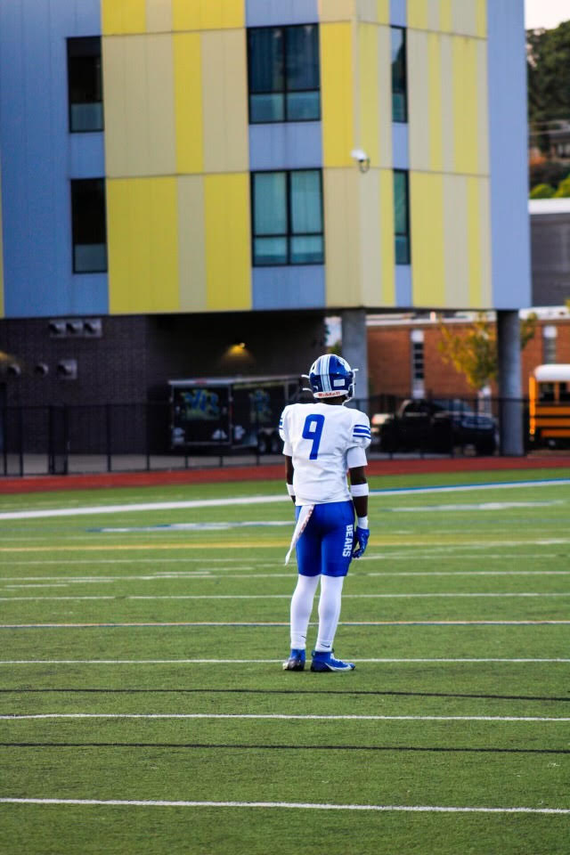 Sophomore Ryan Parham lines before the snap earlier in the year against NLR