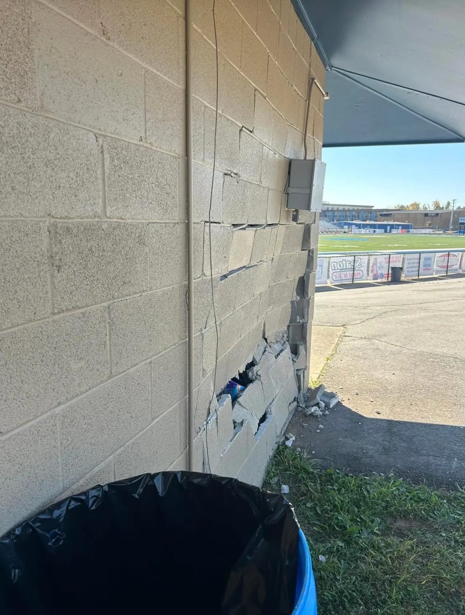 Recent damage done to the home side concession stand at Bill Blackwood Stadium.