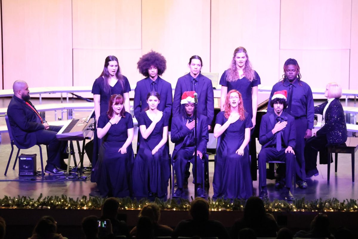 Senior High VOX choral perform "White Winter Hymnal" during the 2024 Winter concert.