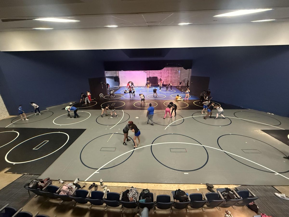 Members of the Sylvan Hills wrestling team practice. Wrestling has now moved over to the old auditorium space. 