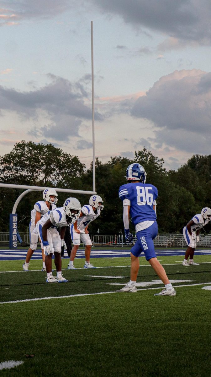 Grant Mills (11) lines up against Sheridan on Tuesday night's JV game. Sylvan Hills won 48-27.