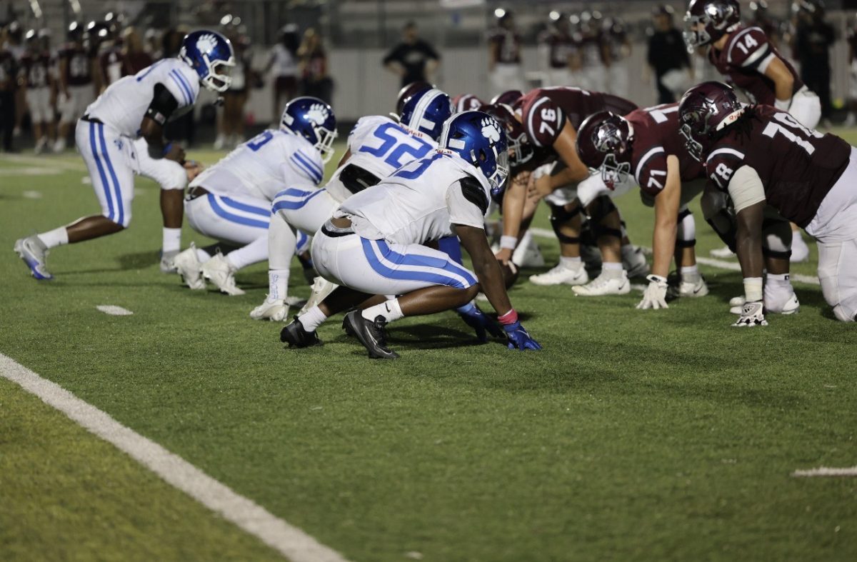 Bear defensive line gets ready to pounce. Sylvan Hills defeated the Panthers 40-35 on the road. 