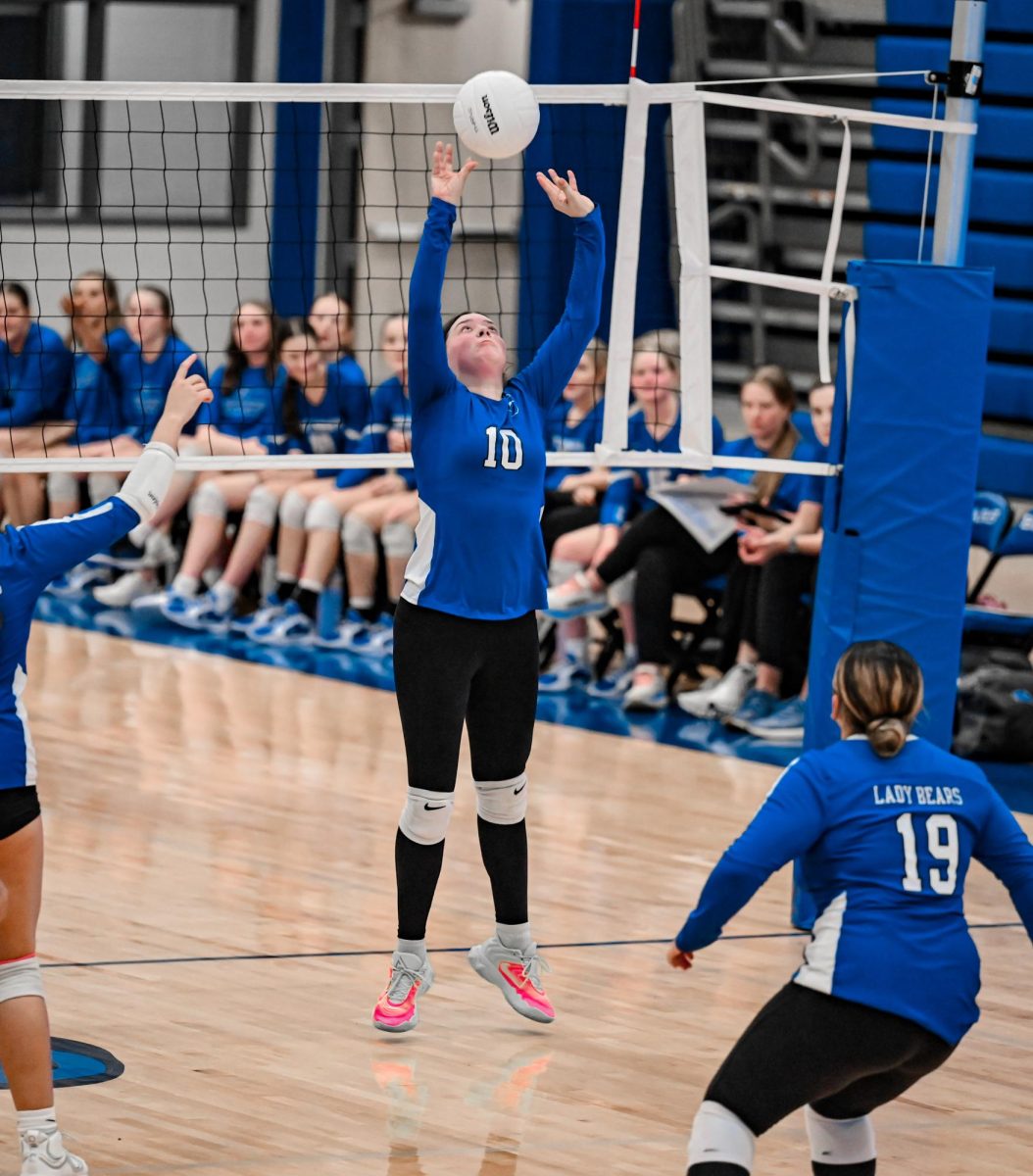 Sophomore Jayden Wise sets the ball for her teammates during a recent game against Greenbrier. Greenbrier won the series 2-1. 