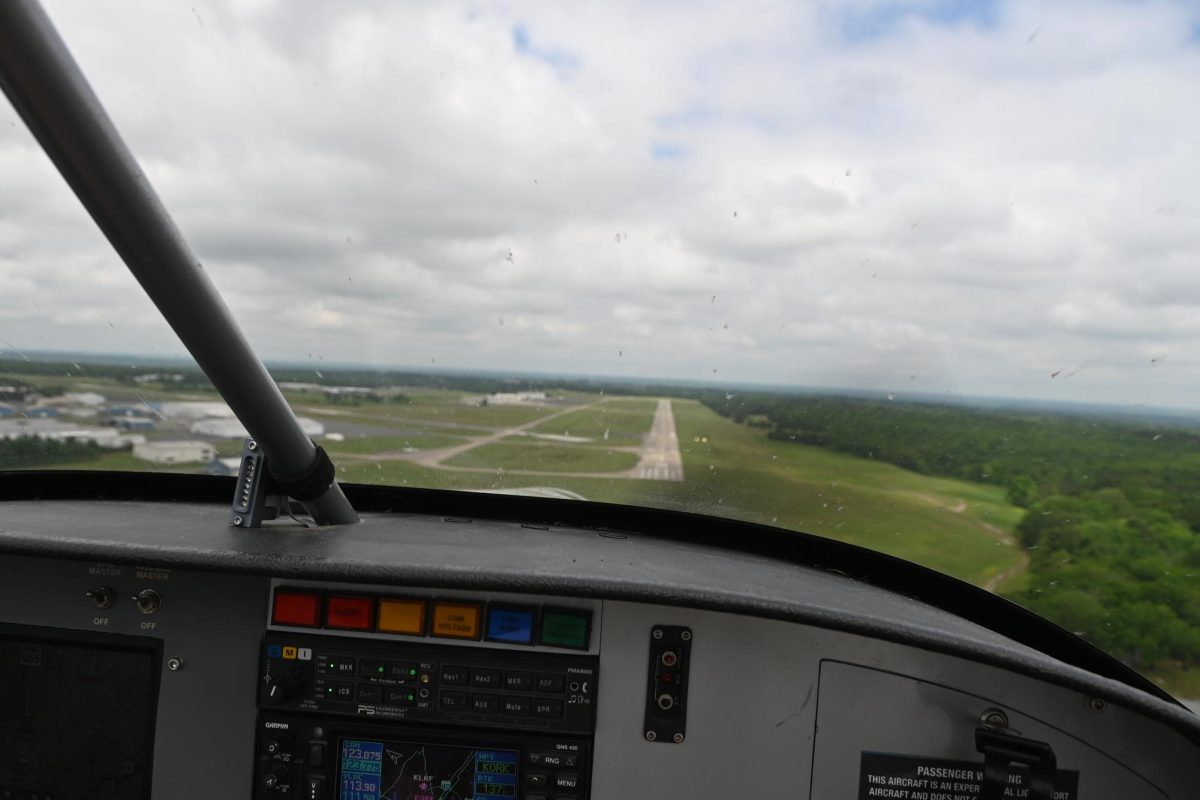 Final approach at North Little Rock. An EAA pilot prepares for landing at North Little Rock Municipal Airport. 