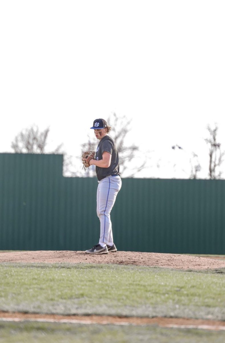 Senior, Caleb Harrison gets ready to throw a pitch during a Sylvan Hills baseball game.