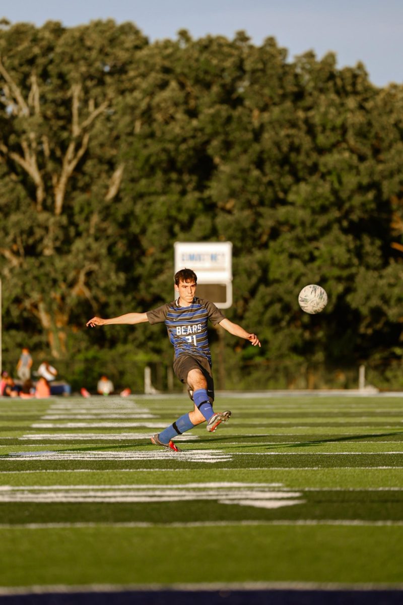 Alexander Lyons (10) takes a free shot towards the goal against the Beebe Badgers.